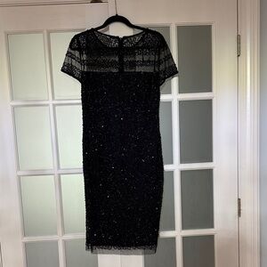 Adrianna Papell Black Sequin Lace Midi Dress